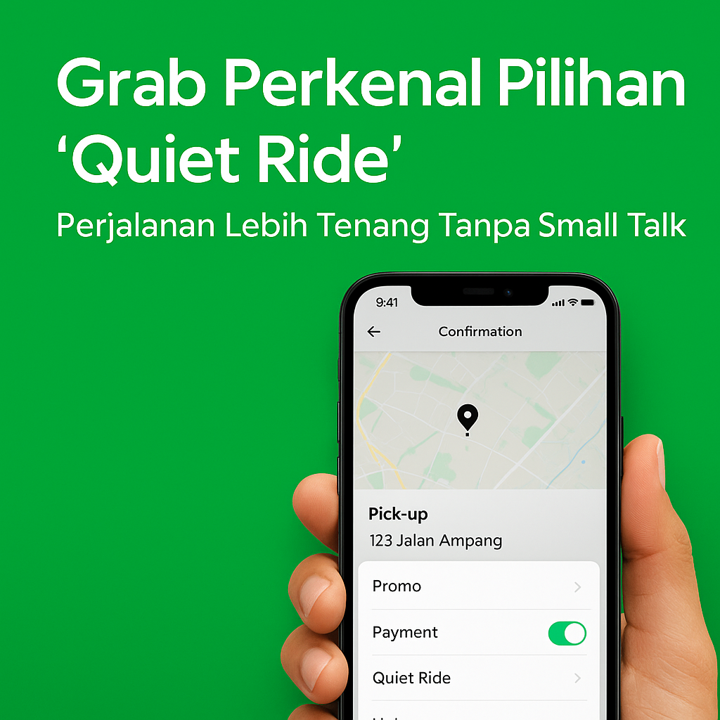 🤫 Grab Perkenal Pilihan “Quiet Ride” – Perjalanan Lebih Tenang Tanpa Small Talk